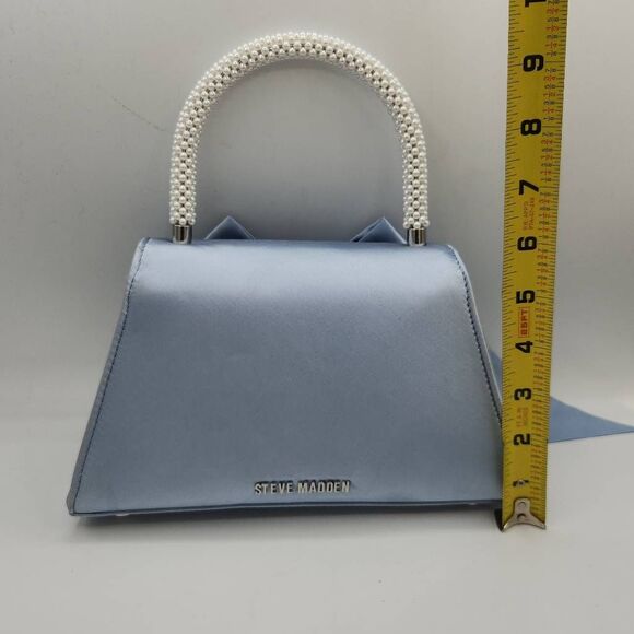 NWOT Steve Madden Cossette Blue Mini Handbag Bow Dustbag Crystal Embellished - Picture 9 of 11